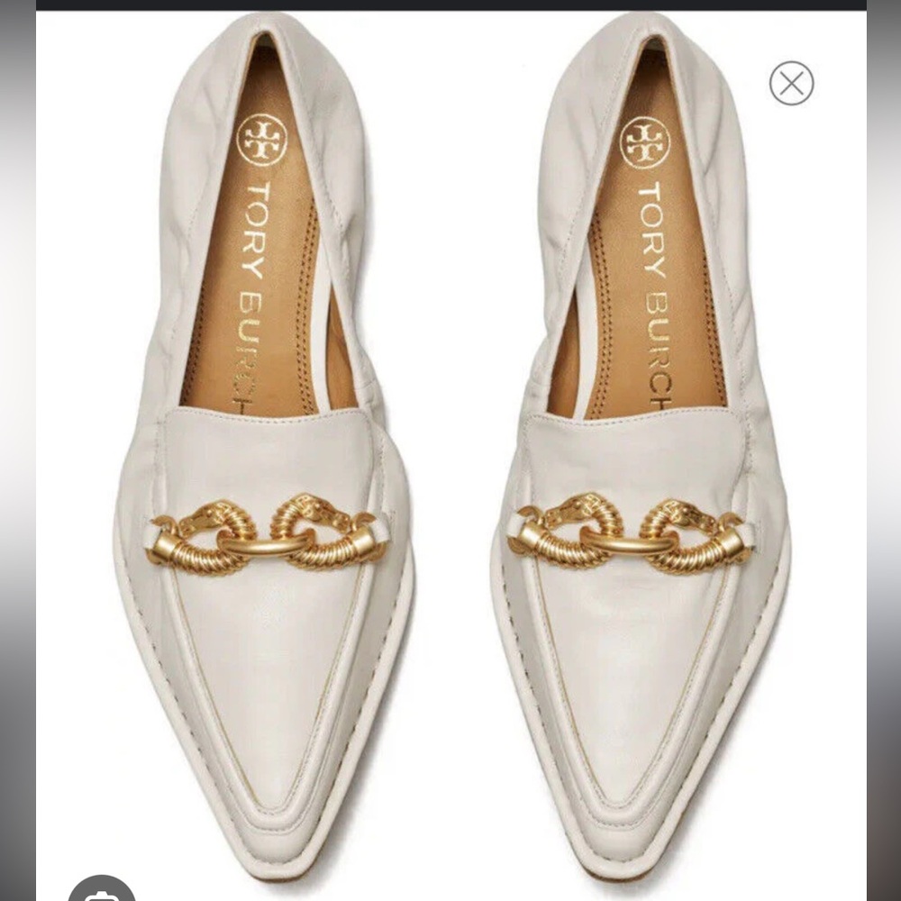 Tory Burch Jessa Pointy-Toe Loafer, Light Grey/White
